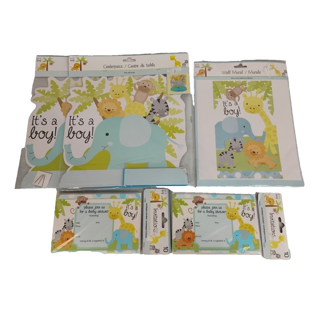 NIP‎ It's A Boy Baby Shower Party Supplies Centerpieces Wall Mural Invitations